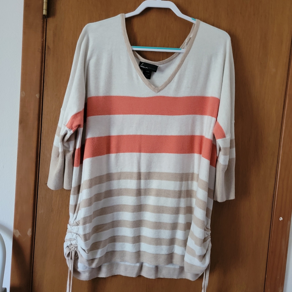 Lane Bryant Coral & Cream 3/4 Sleeve Boxy Tunic 100% Cotton Size 22W